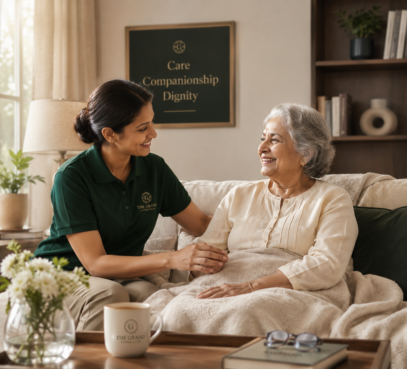 Caregiver spending time with a member at home